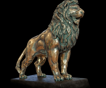 现代铜狮雕塑摆件-ID:931648973