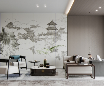 New Chinese Style A Living Room-ID:192797907