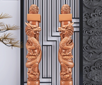 中式盘龙柱雕塑-ID:421096099