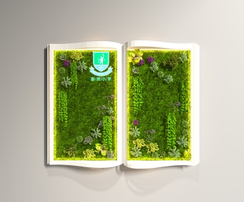 现代书本造型植物墙 logo墙-ID:483165036