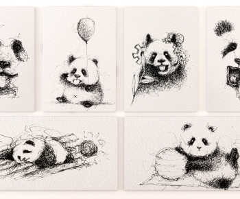 现代熊猫挂画-ID:300173042