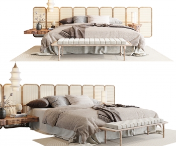 Wabi-sabi Style Double Bed-ID:662369751