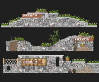 中式乡村石头围墙-ID:706521993