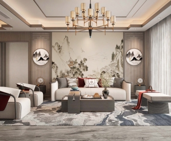 New Chinese Style A Living Room-ID:559427981