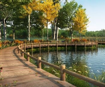 现代木桥流水湖泊湿地公园-ID:901314028