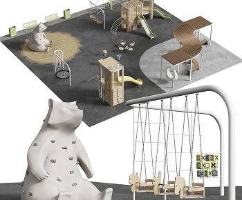 现代儿童滑梯单杠娱乐设施3D模型
