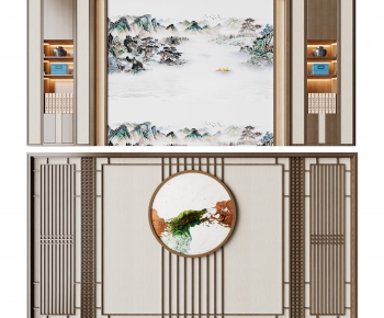 New Chinese Style TV Wall-ID:627639061