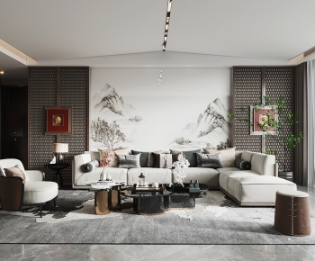 New Chinese Style A Living Room-ID:909056902