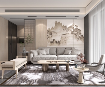 New Chinese Style A Living Room-ID:377888923