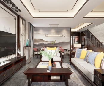 New Chinese Style A Living Room-ID:637839082