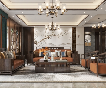 New Chinese Style A Living Room-ID:797300398