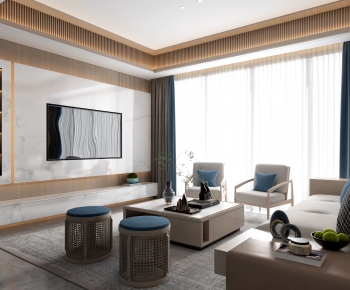 New Chinese Style A Living Room-ID:412698989