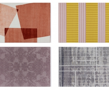 现代红黄灰紫色抽象图案地毯组合-ID:633909949