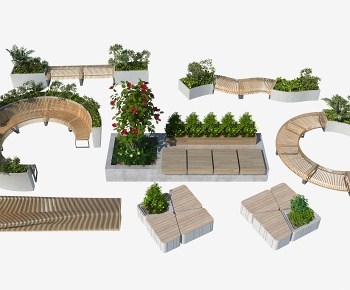 现代公园户外椅组合3D模型