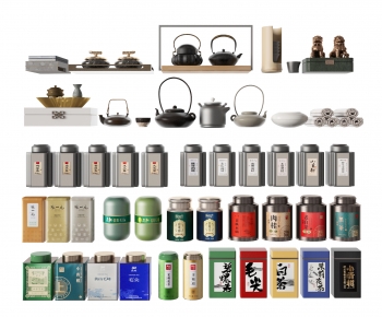 新中式茶叶，茶壶，茶罐，茶饼，茶叶组合摆件-ID:448868041