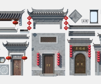 中式徽派建筑片墙，马头墙门面门头-ID:215234997