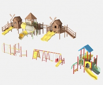 室外儿童游乐设施，滑滑梯，木屋-ID:674285893