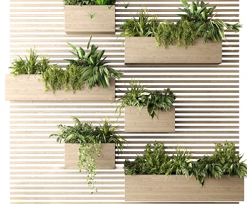 现代植物背景墙3D模型