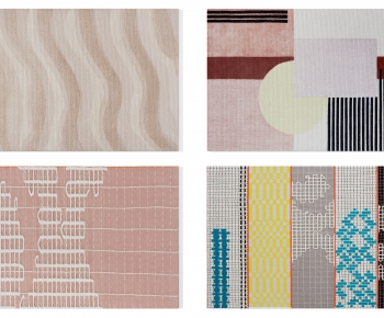 现代灰粉色几何抽象图案地毯组合-ID:394865048