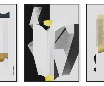 现代黑白黄色抽象图案挂画组合-ID:432200918