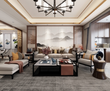 New Chinese Style A Living Room-ID:725903036
