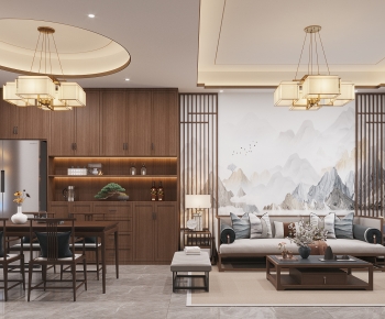 New Chinese Style A Living Room-ID:873410944