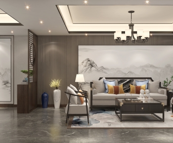 New Chinese Style A Living Room-ID:950970892