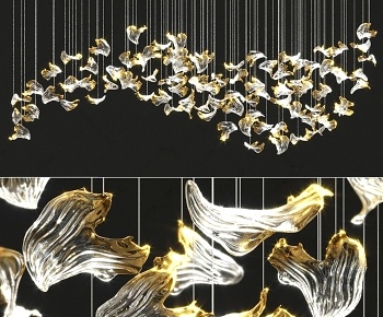 现代大型树叶造型艺术水晶吊灯3D模型