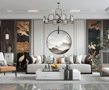 New Chinese Style A Living Room-ID:966288096