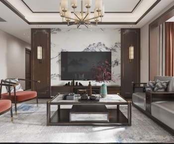 New Chinese Style A Living Room-ID:996221073