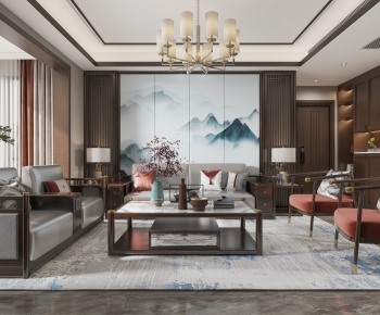New Chinese Style A Living Room-ID:992085933