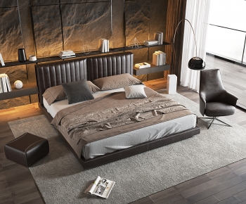 Modern Wabi-sabi Style Double Bed-ID:689285044