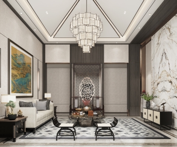 New Chinese Style A Living Room-ID:736574894