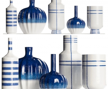 现代蓝白花瓶陶瓷瓶-ID:954301122
