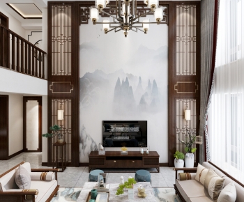 New Chinese Style A Living Room-ID:614444022