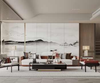 New Chinese Style A Living Room-ID:687639952