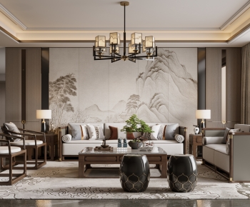 New Chinese Style A Living Room-ID:720808987