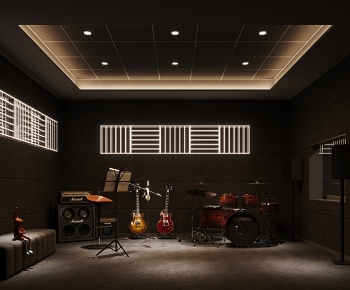 现代娱乐室，录音室，乐器，架子鼓3D模型