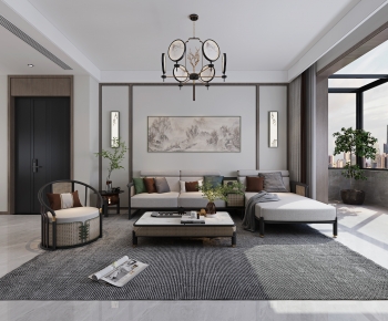 New Chinese Style A Living Room-ID:425839907