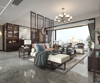 New Chinese Style A Living Room-ID:255373952