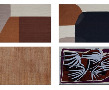 现代红咖色抽象图案地毯组合-ID:731923109