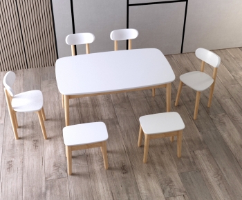 北欧白色木纹餐桌椅组合-ID:509946118