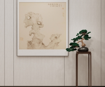 新中式太湖石禅意装饰画-ID:390728954