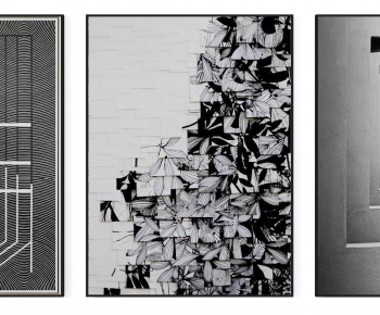 现代高级黑白灰抽象图案挂画组合-ID:642972957