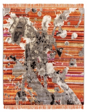新中式橙色条纹水墨抽象图案地毯贴图-高端-ID:4005866