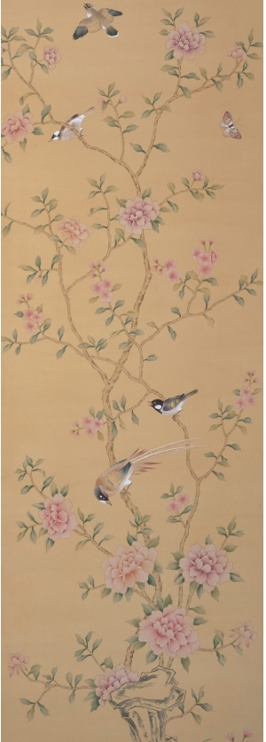 中式古典真丝手绘花鸟壁纸-ID:4012878