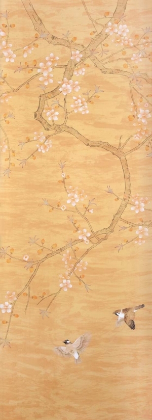 中式古典真丝手绘花鸟壁纸-ID:4012975