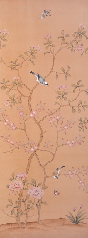 中式古典真丝手绘花鸟壁纸-ID:4012999