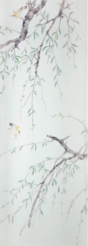 中式古典真丝手绘花鸟壁纸-ID:4013144