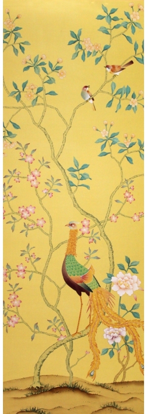 中式古典真丝手绘花鸟壁纸-ID:4013201